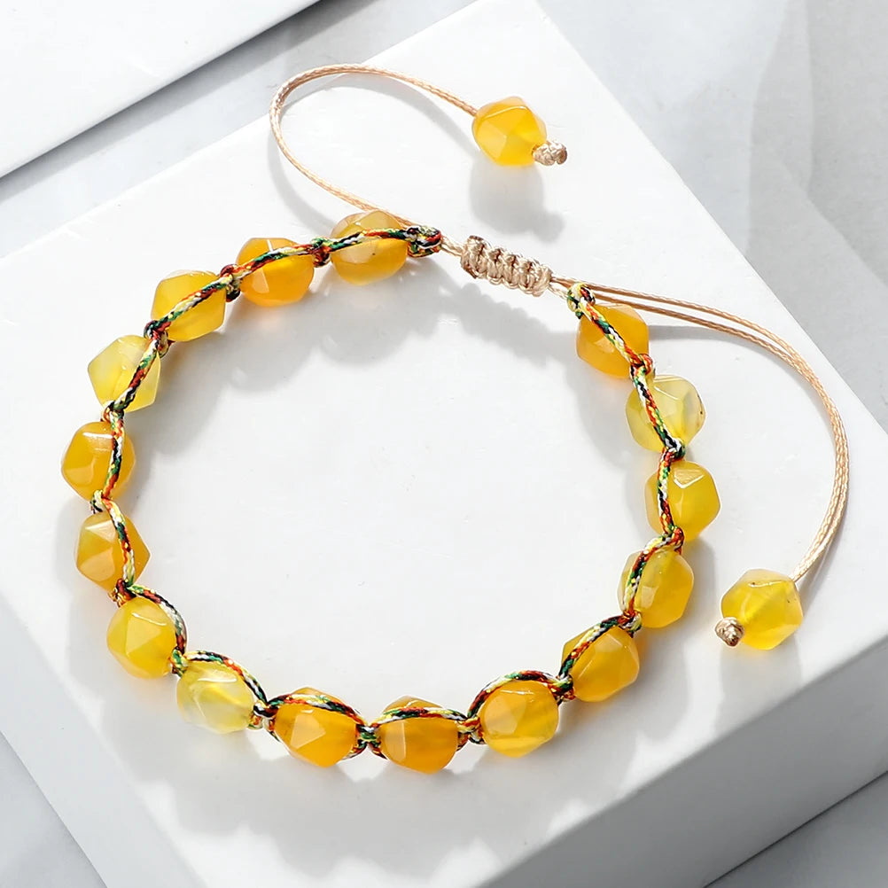 Handmade Bohemian Women Bracelets 8mm Cut Surface Natural Tiger Eye Stone Jasper Amethyst Beads Bracelets Men Yoga Jewelry Gifts