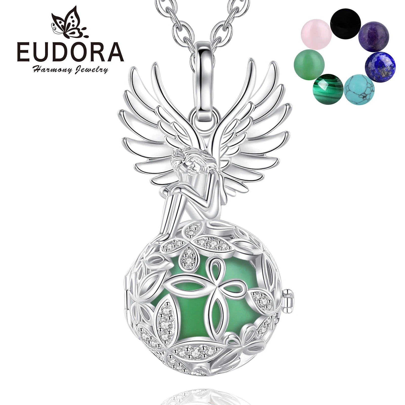 Eudora Angel Girl Flower Cage Necklace Amethyst Energy Healing Crystal Stone Jade Lapis Pendant Spiritual Jewelry Obsidian Gift