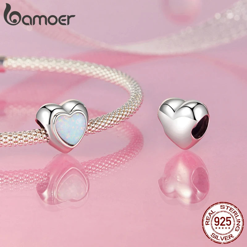 BAMOER Solid 925 Sterling Silver Heart-Shaped Charm Bead fit Original Bracelet Jewelry DIY bamoer Classic Charm SCC2989