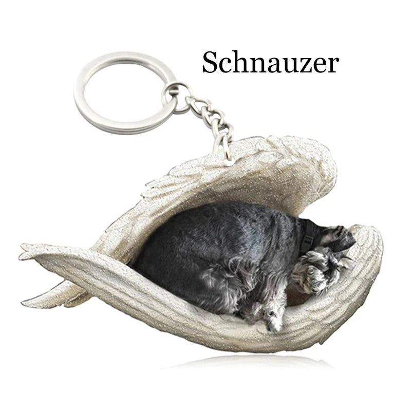 100 Style Cut Dog Sleeping Angel Pendant Bag Keychain Car Keychain Keyring Animal Pet Jewelry Boyfriend Girls Gift Accessories