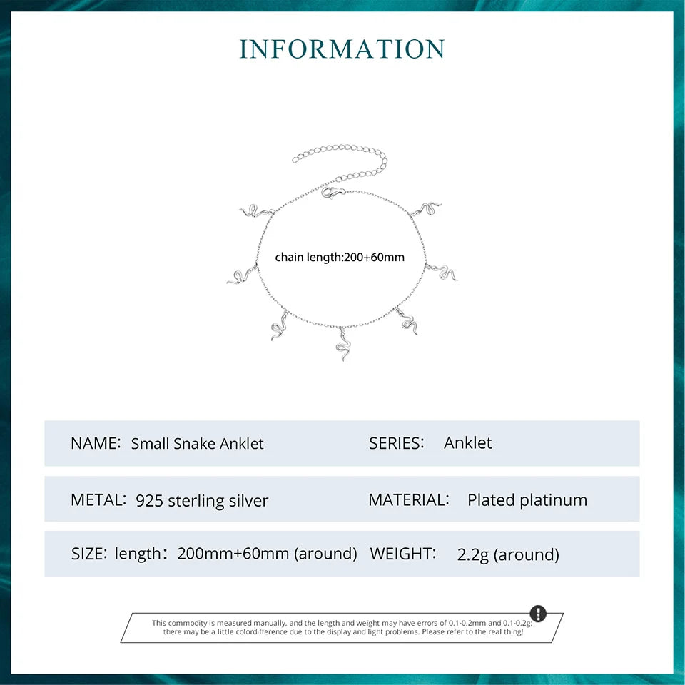 Bamoer Fußkettchen mit Schlangenanhänger aus echtem 925er Sterlingsilber, schlichter Fußschmuck für Frauen, platinbeschichtet, trendiger Sommerschmuck