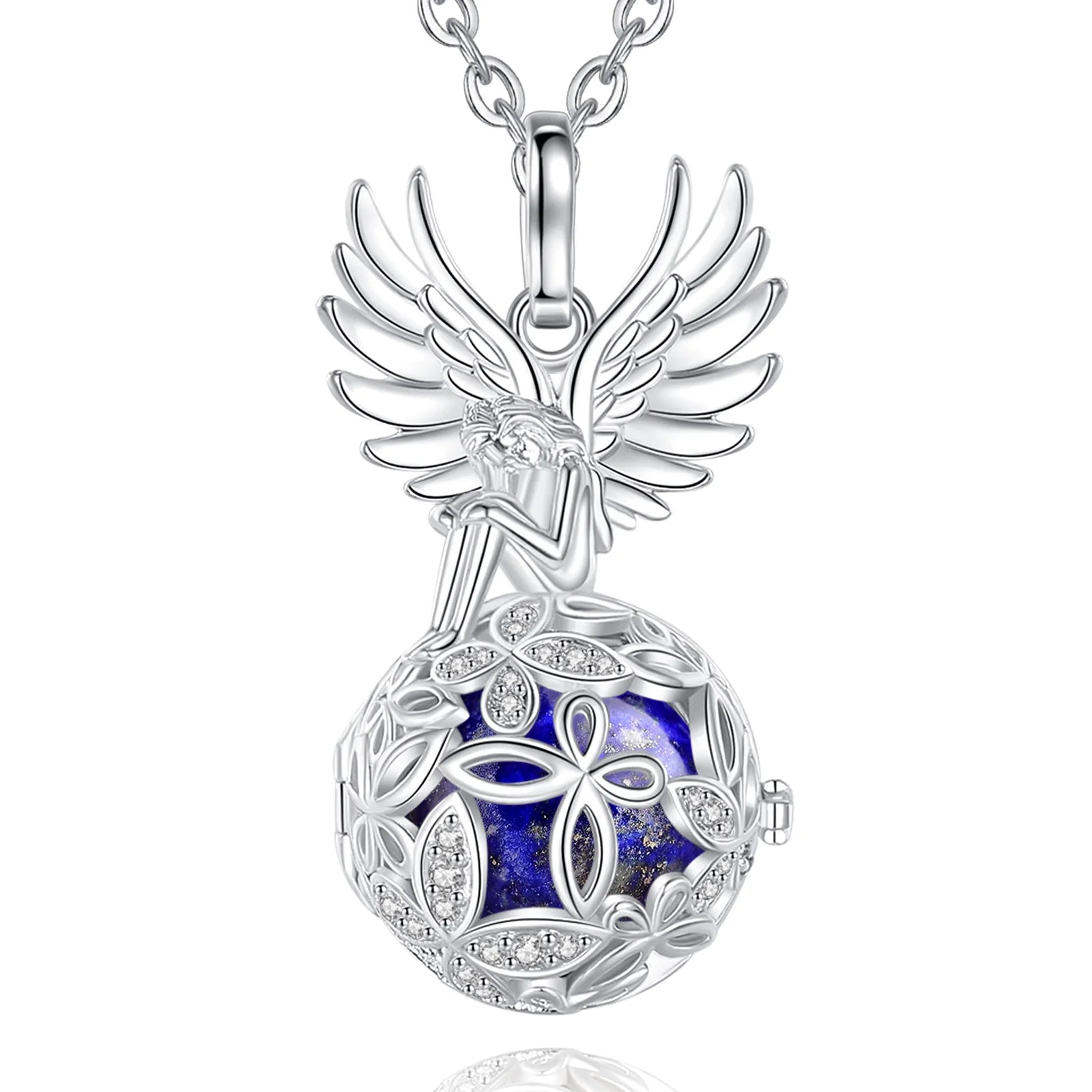 Eudora Angel Girl Flower Cage Necklace Amethyst Energy Healing Crystal Stone Jade Lapis Pendant Spiritual Jewelry Obsidian Gift