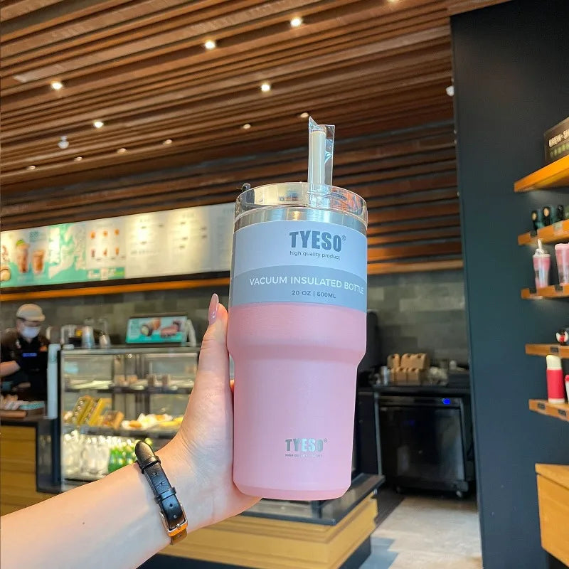Tyeso 600/890ML Stainless Steel Coffee Mug With Straw Car Water Bottle Vacuum Flask Tumbler Insulated Cup Double Thermos Bottle