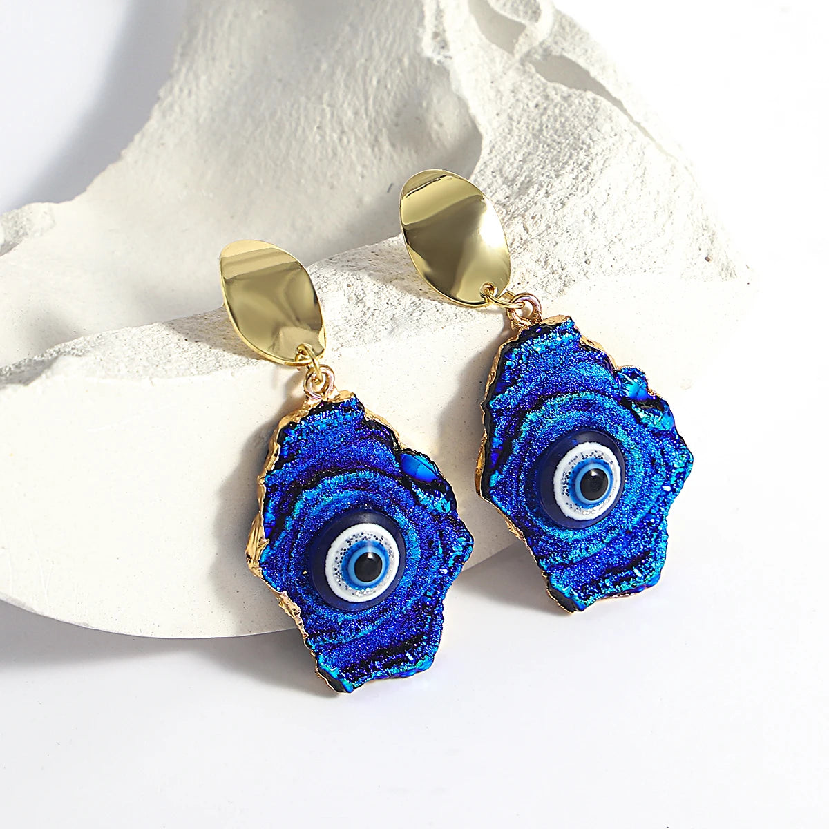 AENSOA Korean Navy Blue Round Tassel Hanging Earrings for Women Fashion Geometric Circle Pearl Drop Earrings Statement Jewelry