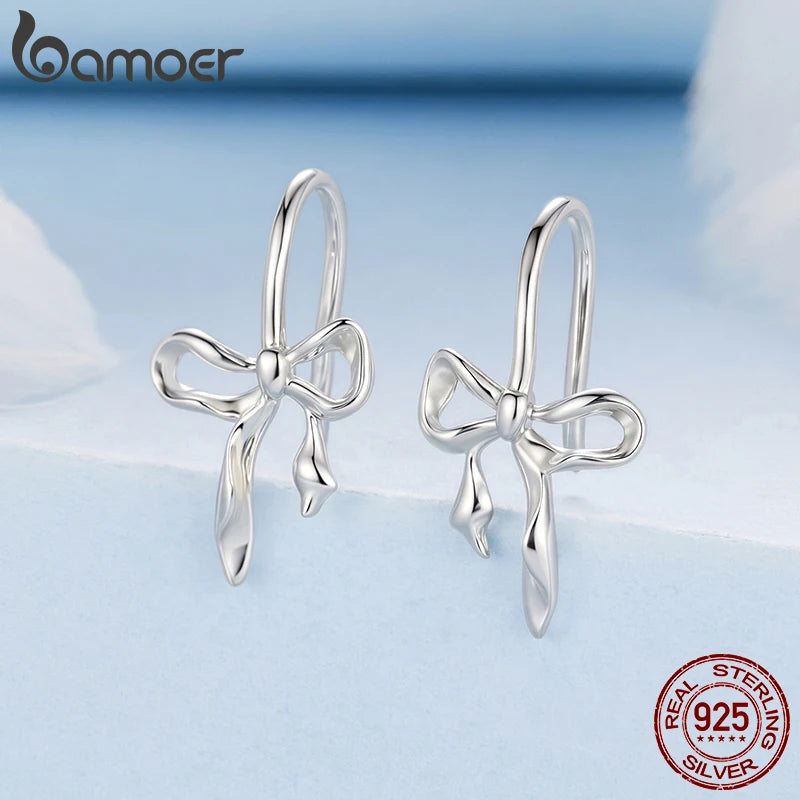 BAMOER Schleifen-Ohrstecker mit Zirkonia, romantische Schleifen-Ohrhänger für Damen und Mädchen, schlichte Ohrringe, ideal als Geburtstagsgeschenk, 925er Sterlingsilber