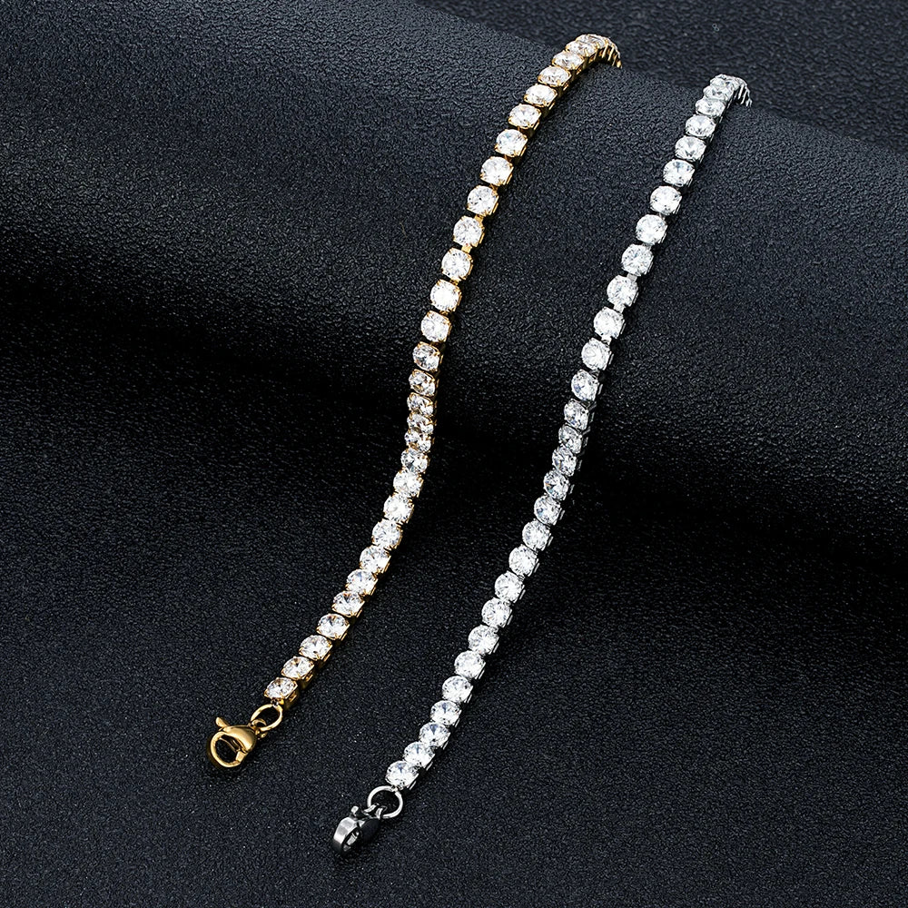 MKENDN 4mm High Quality Shiny Cubic Zirconia Chain Wrist Bracelet Bangle for Women Stainless Steel Exquisite Premium Jewelry New