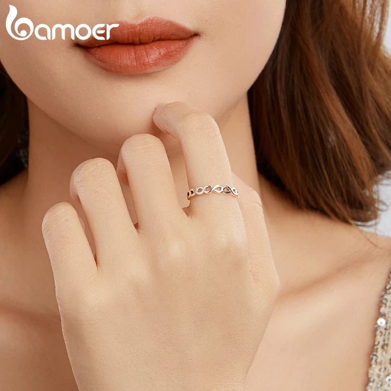 BAMOER 925 Sterling Silver Infinity Symbol Promise Ring, Tarnish Resistant Comfort Fit Wedding Band Ring Forever Love Knot Ring