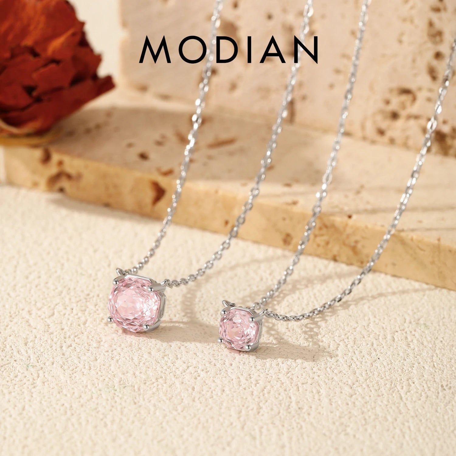 MODIAN Rose Cut Pink CZ Pendant Necklace 925 Sterling Silver Sweet Delicate Light Pink Necklace For Women Party Fine Jewelry