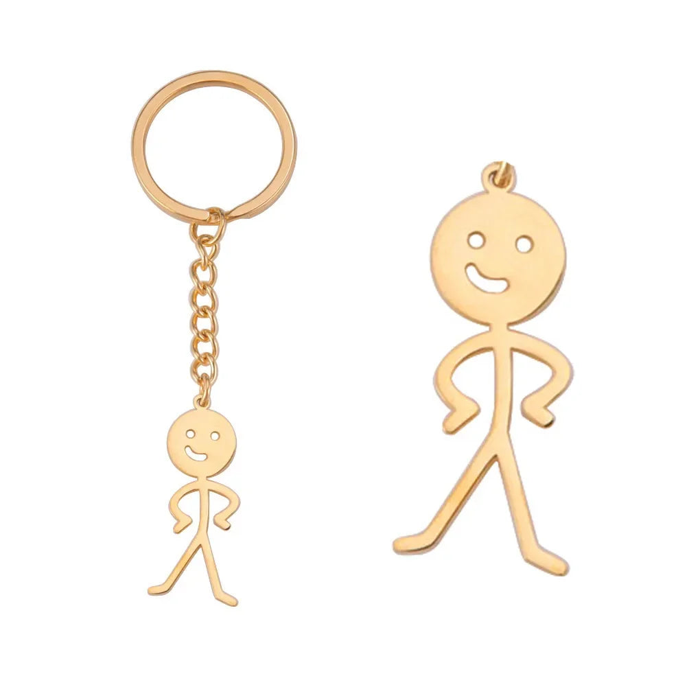 Dreamtimes Funny Doodle Key Chain Graffiti Stainless Steel Middle Finger Stickman Men Pendant Key Rings Jewelry Couples Hip-hop