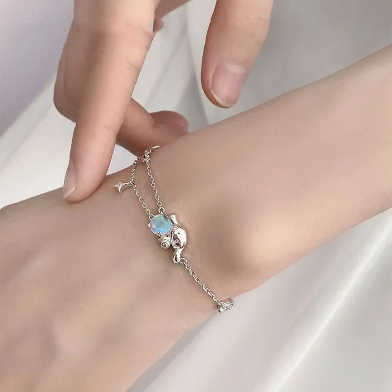 Anime Kawaii Cinnamoroll Ins Fashion 925 Silver Bracelet Female Sweet Cute Luxury Hand Decoration Y2k Gifts for Girls