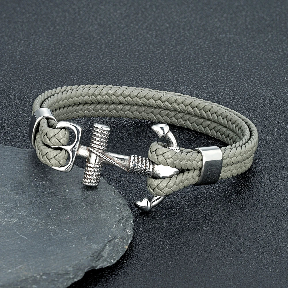 MKENDN Navy Style Men Vintage Anchor Bracelet Handmade Woven Multilayer Leather Bracelets Women Cuff Wrap Rope Wristband Gift