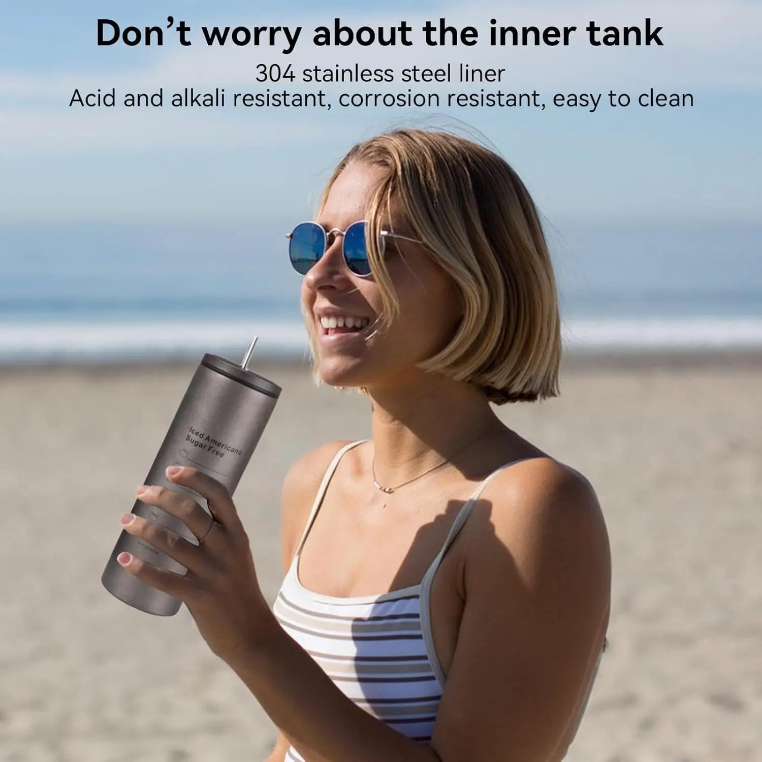 600ml/20oz Thermos Cup with Metal Straw and Leak-proof Lid 304 Liner Material BPA-free 500ml for Cold Coffee/cold Drinks