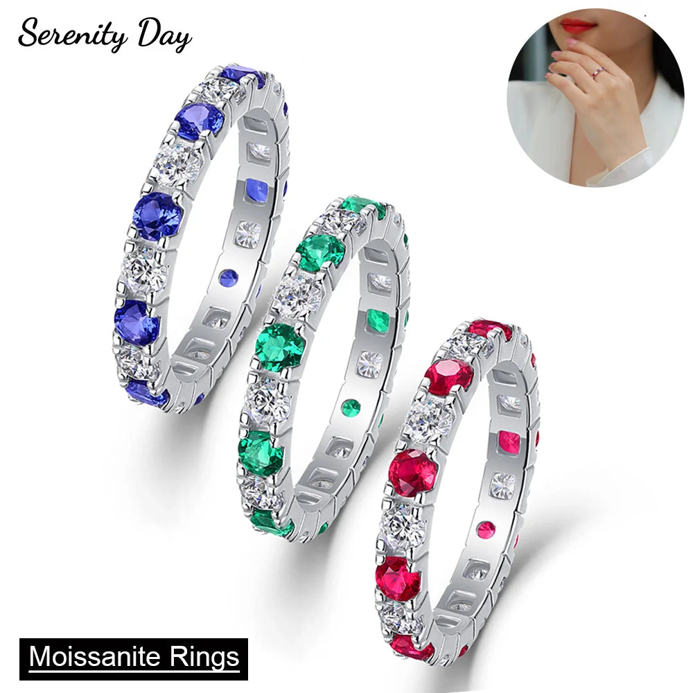Serenity 3mm D Color Moissanite Rings Women Anniversary Gift S925 Sterling Silver Rings Sapphire Ruby Emerald Bands Fine Jewelry - Madeinsea©
