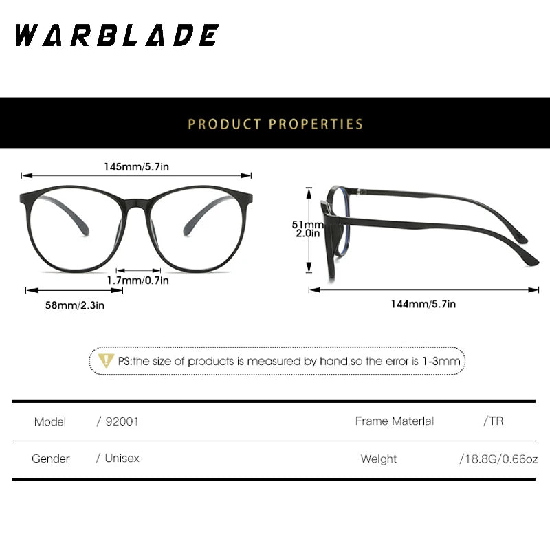 Runde, ultraleichte Computerbrille mit Blaulichtschutz, trendige optische Brille mit großem Rahmen, klare Gläser, übergroße Brille