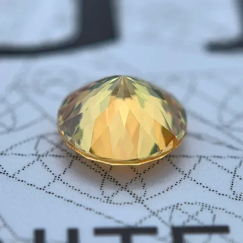 Moissanite Stone Round Shape Golden Yellow Color 100 Faceted Cut Lab Grown Gemstone for Charms Women Jewel with Certificate