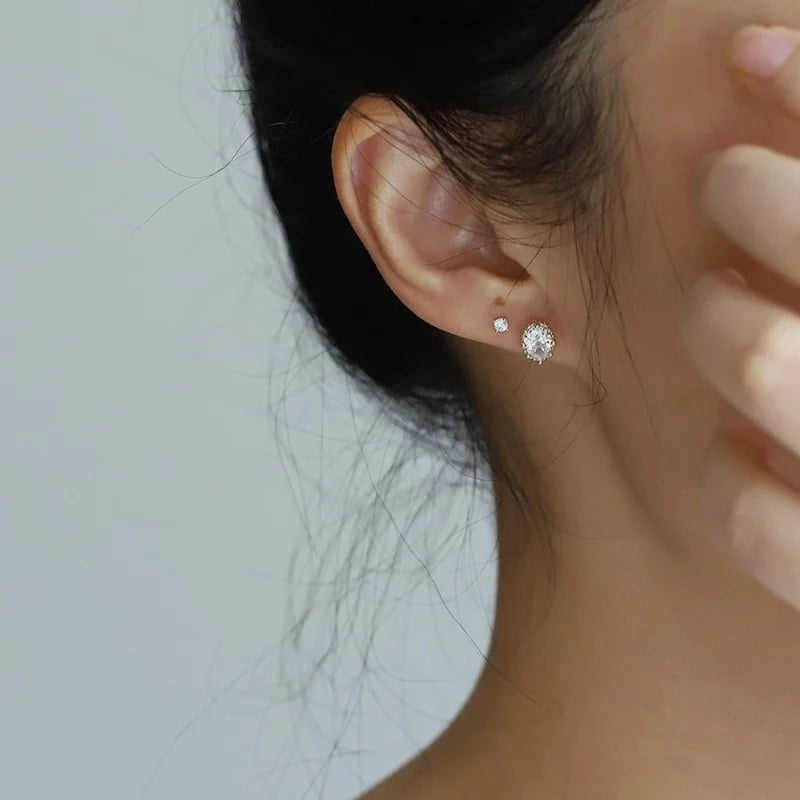 925 Sterling Silver Plated 14K Gold Retro Oval Zircon Earrings for Women French Temperament Jewelry Accessories