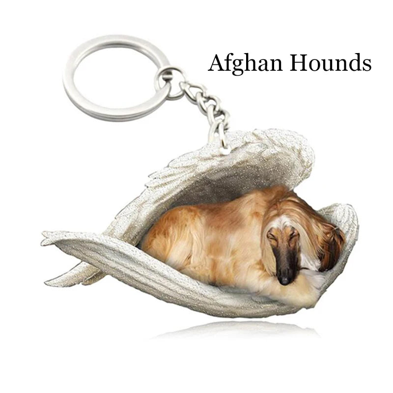 100 Style Cut Dog Sleeping Angel Pendant Bag Keychain Car Keychain Keyring Animal Pet Jewelry Boyfriend Girls Gift Accessories