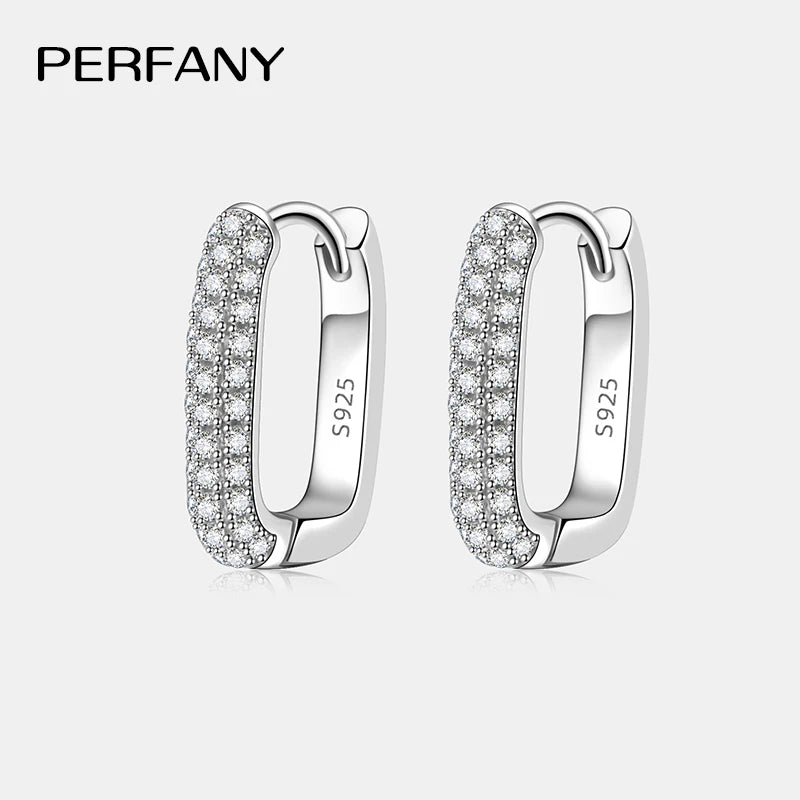PERFANY 0.42CT All Moissanite Hoop Earrings Women's 100% Pure Silver Laboratory Diamond Square Earrings Fashion Wedding Jewelry