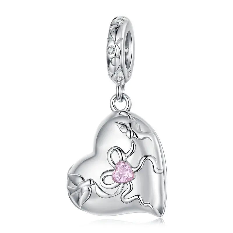 WOSTU Valentine Series 925 Silver Love Heart Charms Key Pendant Murano Glass Bead Fit Bracelet Jewelry Making Gift For Lover Her