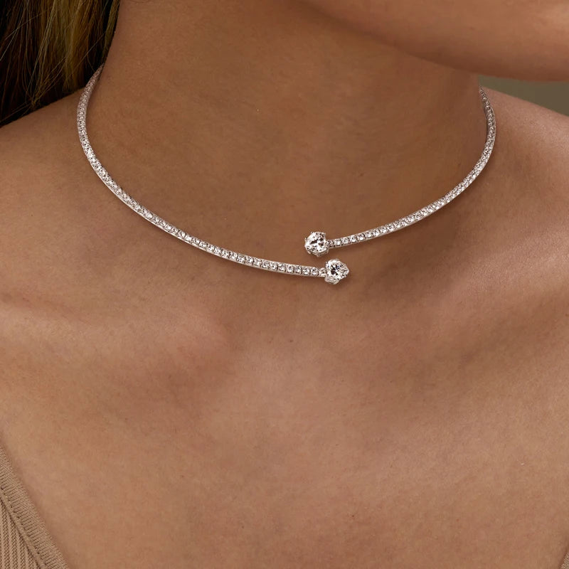 OXTAO 6x6mm Moissanite Love Heart Choker Necklace Real 925 Sterling Silver For Women Open Collar Choker Necklace Jewelry Gift