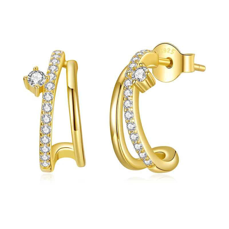 WOSTU Moissanite Double Huggie Earrings For women , 925 Silver Diamoind Cut Wedding Party Ear Studs Party Gift For Mom Daughter