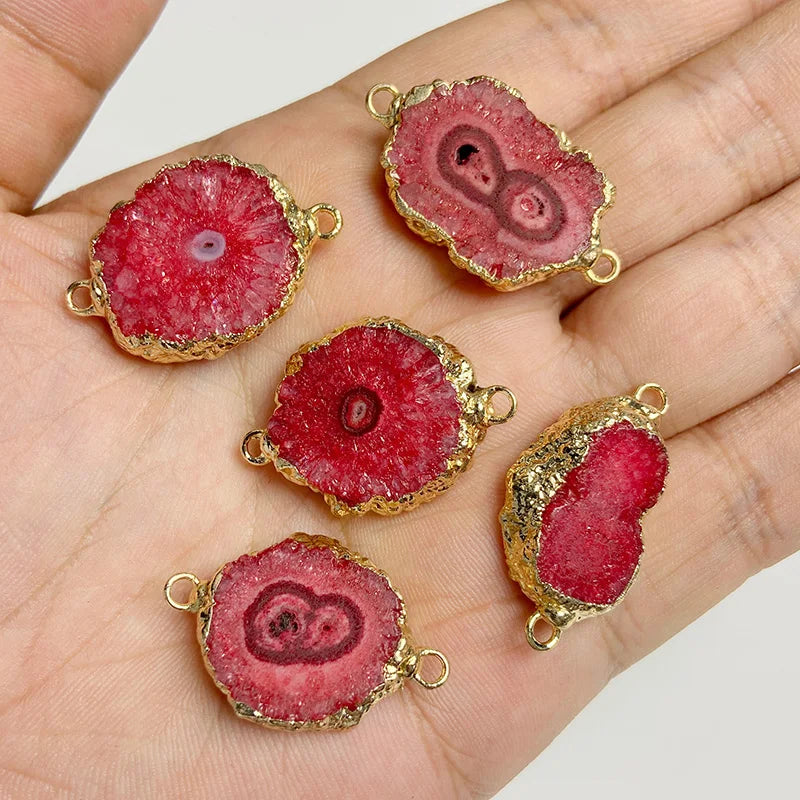 2PCS/lot Natural Druzy Agates Connectors Irreguar Round Quartzs Pendant For Jewelry Making Necklace Bracelets DIY Accessories