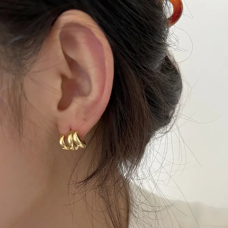 925 Sterling Silver Vintage Gold Cross Lines Earrings For Women Trendy Earring Jewelry Prevent Allergy Party Accessories G