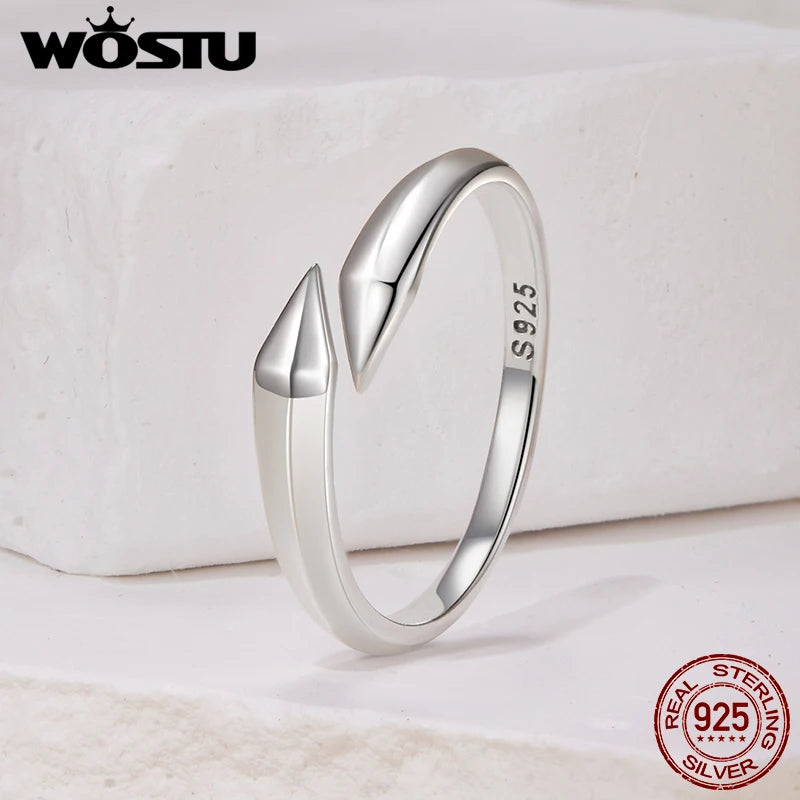 WOSTU Original S925 Sterling Silver Ring for Women, Modern Geometric Arrow Band, Minimalist Dainty Adjustable Stacking Jewelry