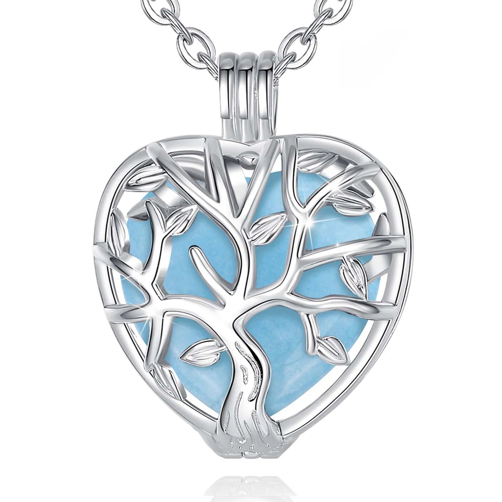 Collier Eudora Arbre de Vie Cage Coeur Obsidienne Énergie Guérison Cristal Pierre Pendentif Spirituel DIY Bijoux Pierre de Lune Cadeau