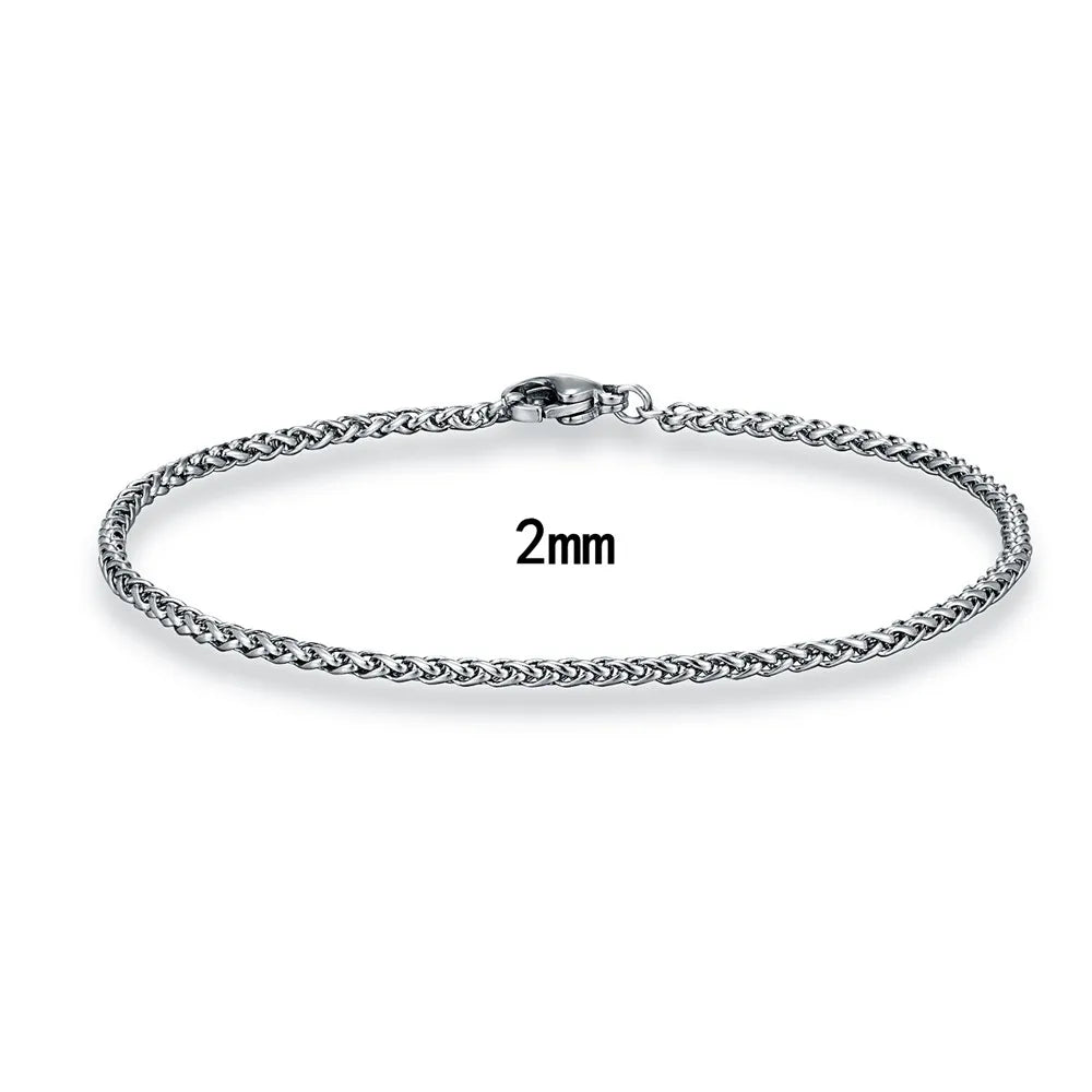 MKENDN Thickness 2/3/4/5/6mm Silver Color Wheat Braided Stainless Steel Bracelet Classic Curb Link Chain for Men Women Jewelry - Madeinsea©