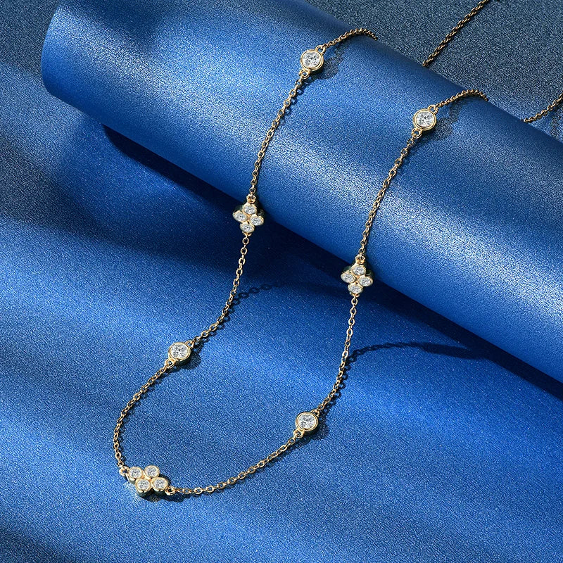 OXTAO 3mm Moissanite Necklaces For Women Fashion Collarbone Chain 925 Sterling Silver Girlfriend Birthday Fine Jewelry Gift