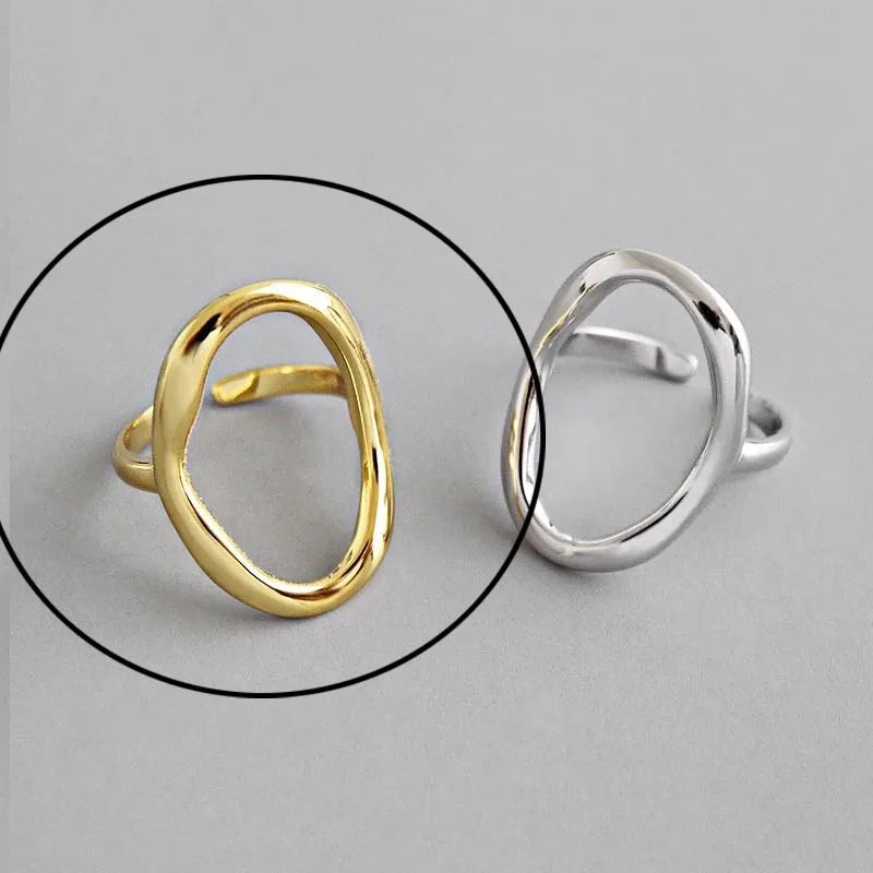 925 Sterling Silver Rings For Women Hollow Out Gold Color Temperament Personality Fashion Female Trendy Resizable Opening Rings