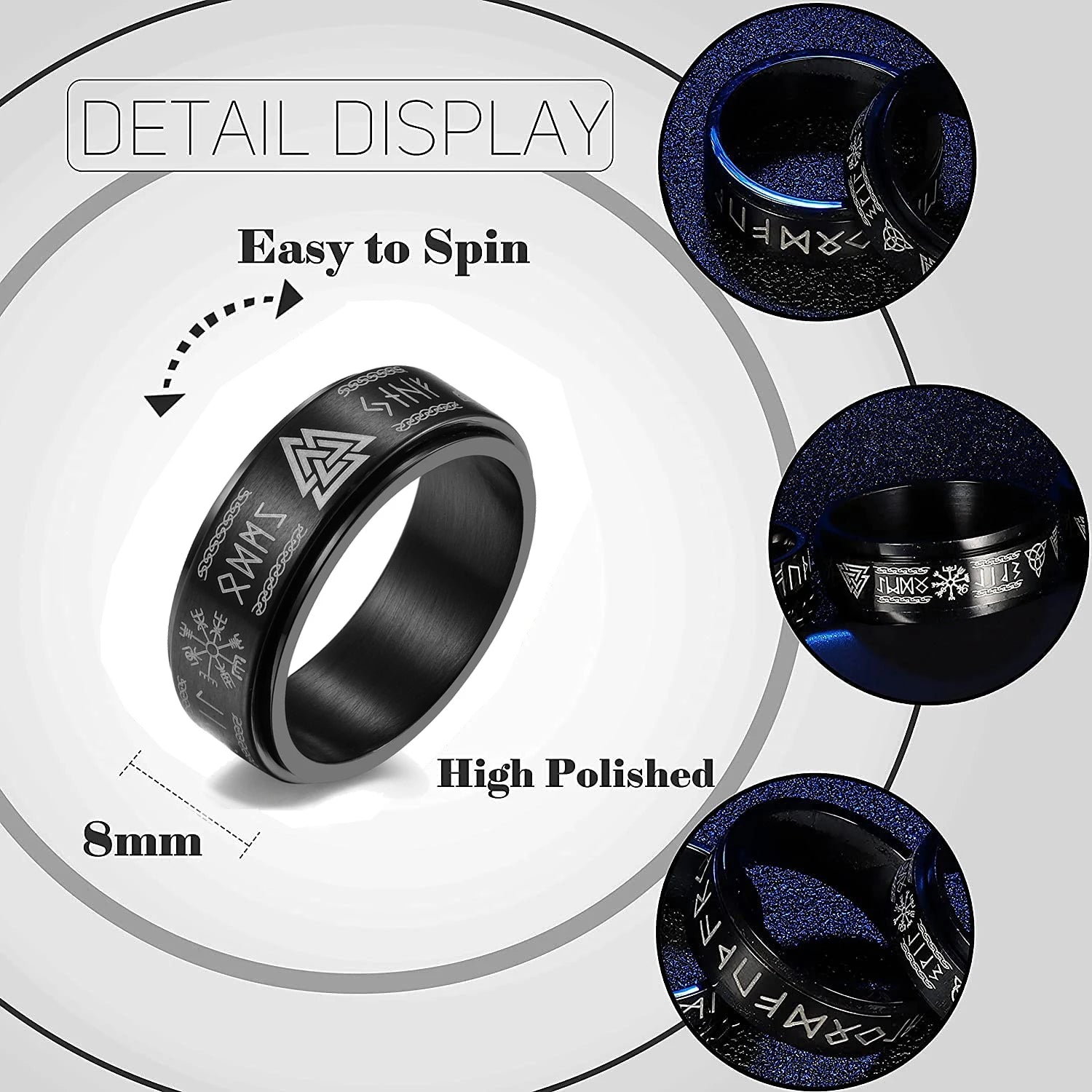 Vintage Stainless Steel Odin Norse Viking Rune Rings For Men Women Cool Spinner Fidgets Rings Retro Nordic Amulet Jewelry Gifts - Madeinsea©