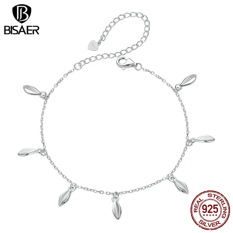 BISAER 925 Sterling Silber Gefallenes Blatt-Armband, verstellbare Kette, plattiert Weißgold, für Frauen, Party, edler Schmuck, Urlaubsgeschenk