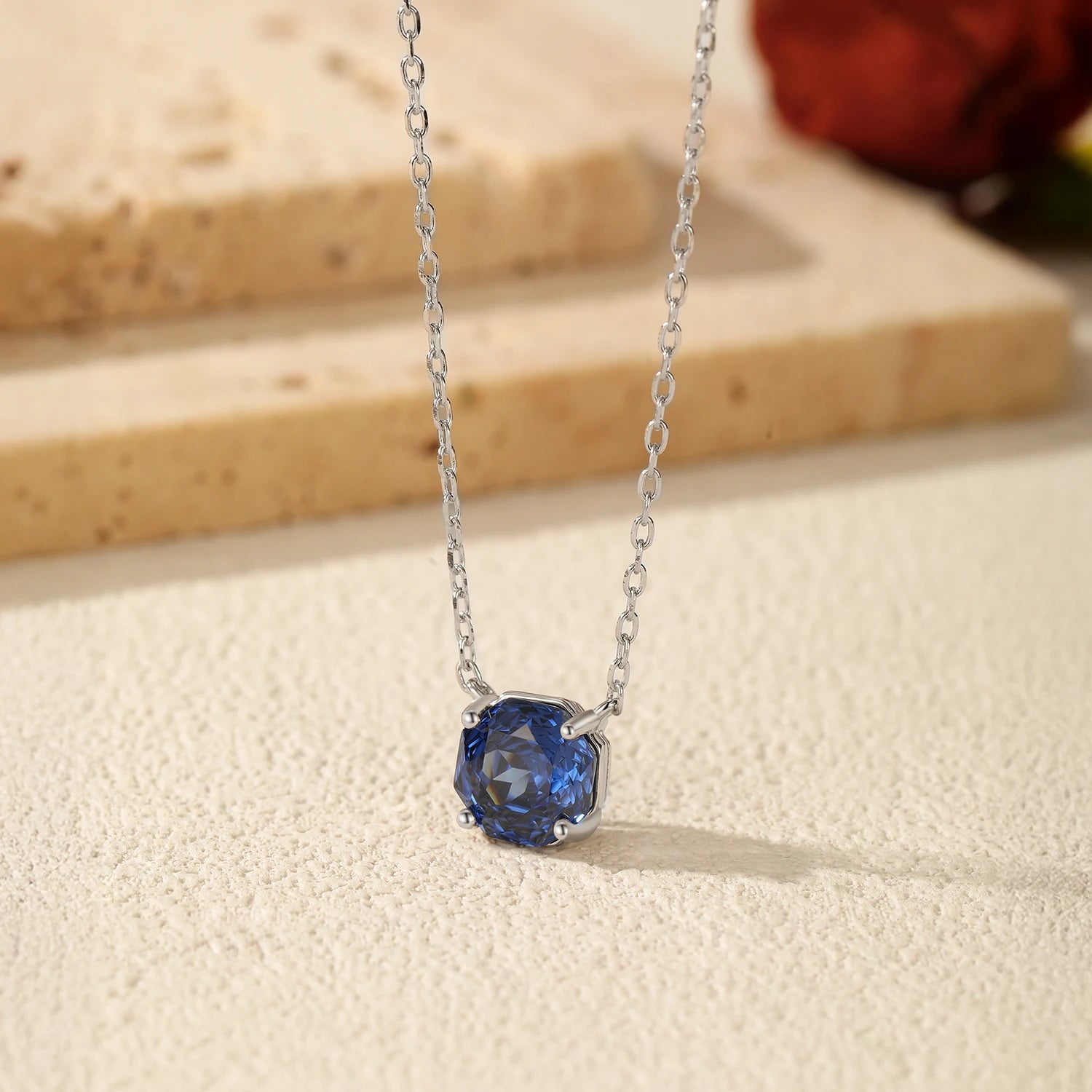 MODIAN Rose Cut Royal Blue Zirconia Octagon Necklaces 925 Sterling Silver Fashion Pendant Necklace For Women Fine Jewelry