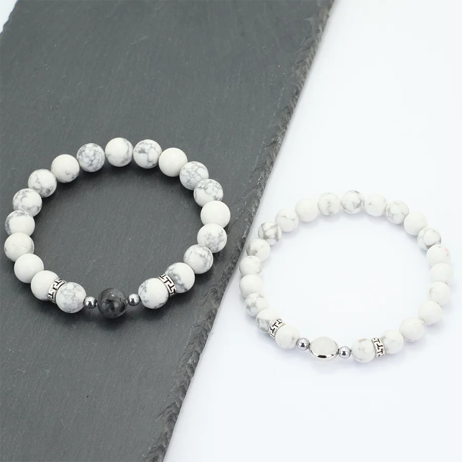 Romantic 2Pcs/Pair Couple Bracelet 8mm 10mm Beads Strand Braslet Valentine Day Gift Obsidian Blue Sandstone Matching Braclet