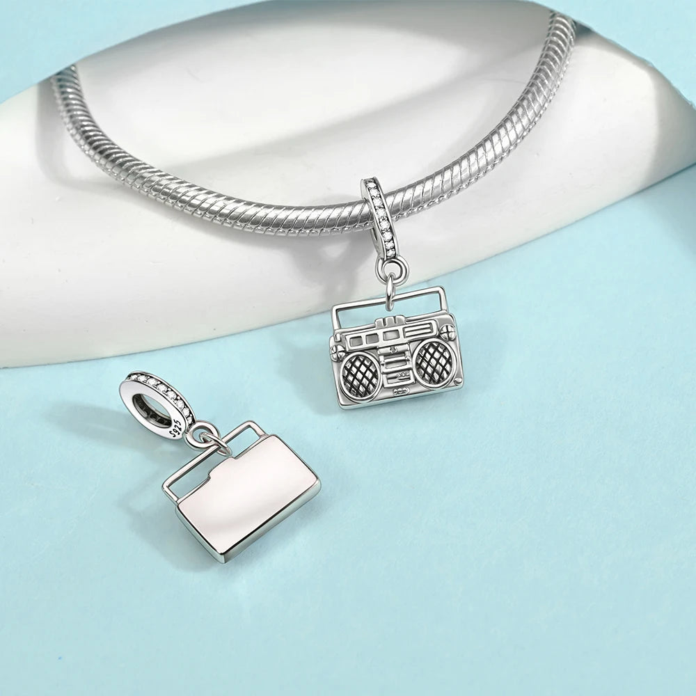 925 Sterling Silver Musical Instrument Charms Beads Piano Guitar Earphone Pendants Earrings Fit Bracelet DIY Fine Jewelry Gift