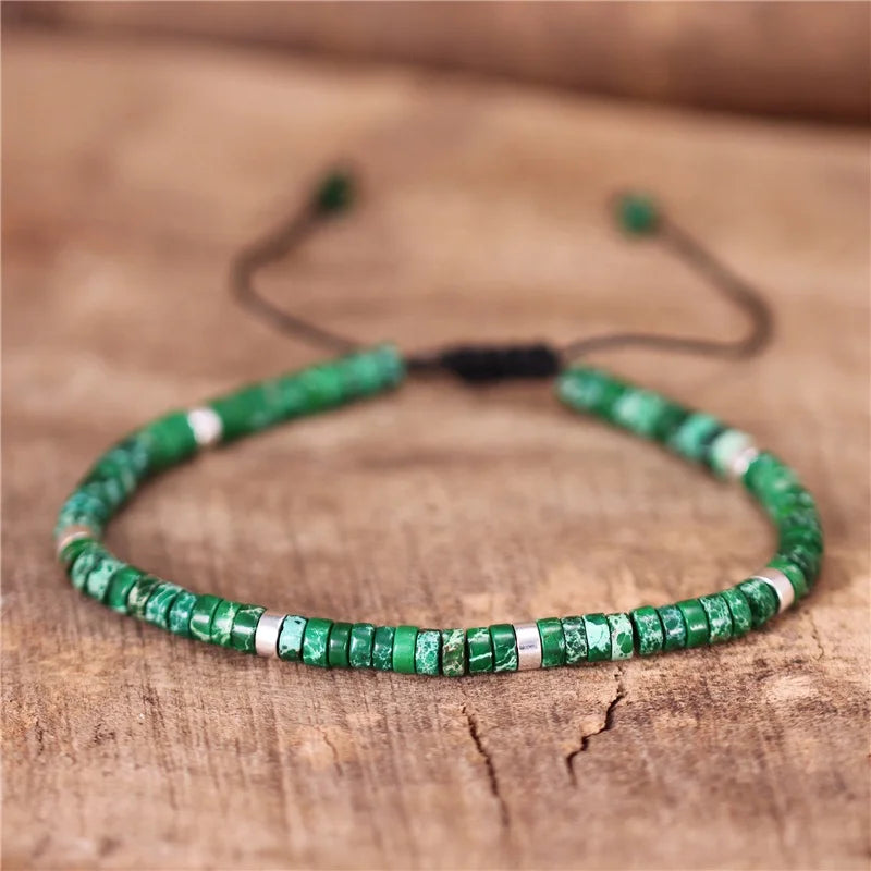 Bohemia 2x4mm Tile Natural Stone Beads Adjustable Bracelet Stretch Tibetan Gemstones Jasper Beaded Bracelets for Women Wholesale