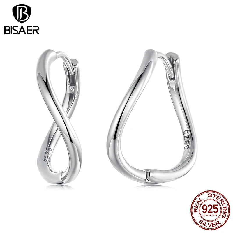 BISAER 925 Sterling Silver Minimalist Waves Hoop Earrings Simple Irregular Geometry Ear Hooks for OL Women Party Fine Jewelry
