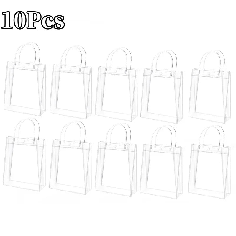 Clear PVC Gift Bags with Handles Reusable Plastic Wrap Tote Bags Transparent Shopping Bag for Christmas Party Favors Merchandise