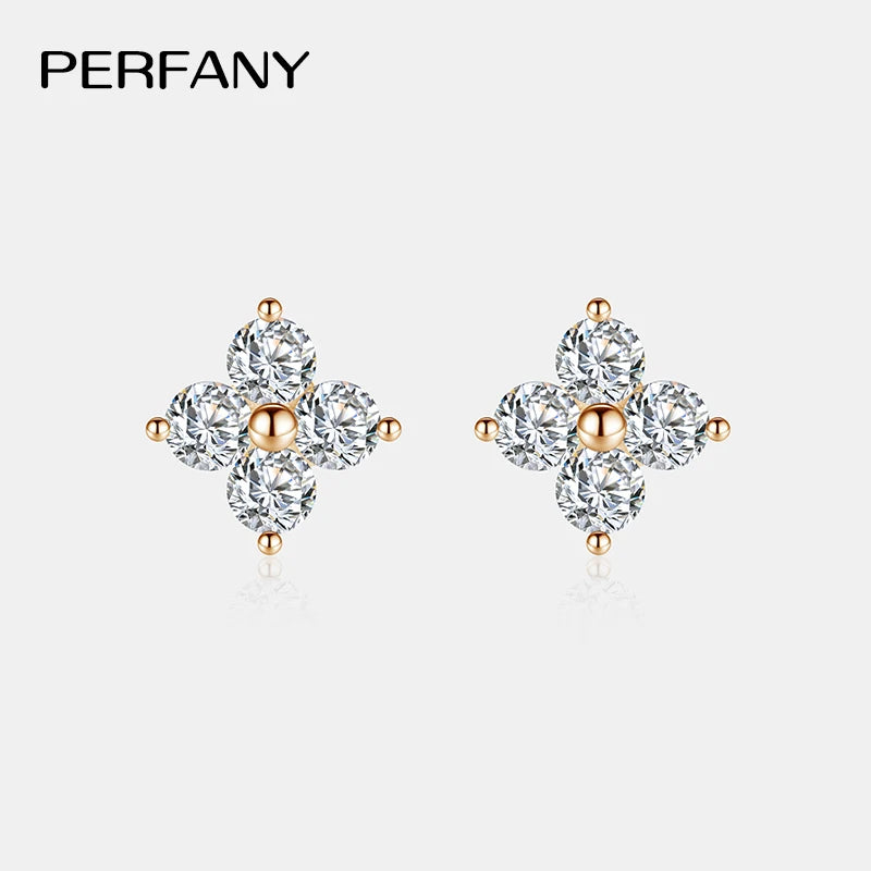 PERFANY All Moissanite Stud Earrings for Women S925 Pure Silver Classic Clover Laboratory Diamond Fashion Luxury Wedding Jewelry