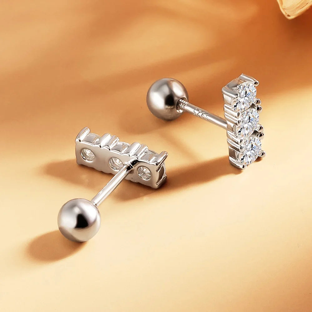 Serenity 6 Stones D Color 3mm All Moissanite Screw Earrings Women Anniversary Gift S925 Silver Sparkling Stud Ear Fine Jewelry - Madeinsea©