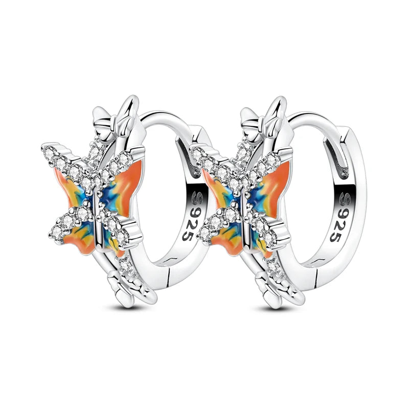 Springtime Earrings For Women 925 Silver Plated Double Hoop Butterfly Bees Ladybird Insect Earrings Party Jewelry Birthday Gifts