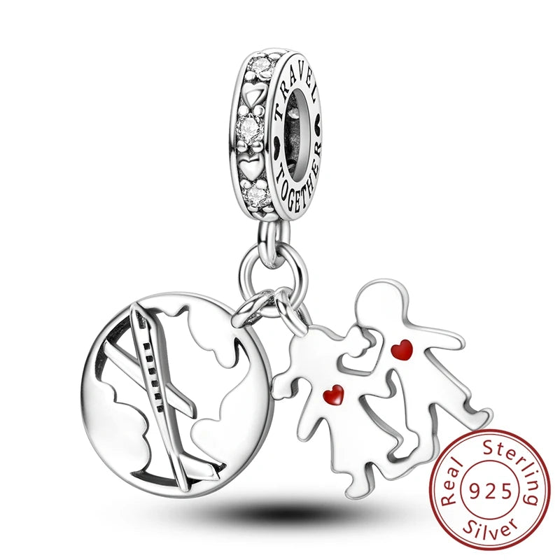 Original Charms Pendant Real S925 Sterling Silver Travel Luggage Airplane Charms Beads for Women Fine Jewelry Gift Making