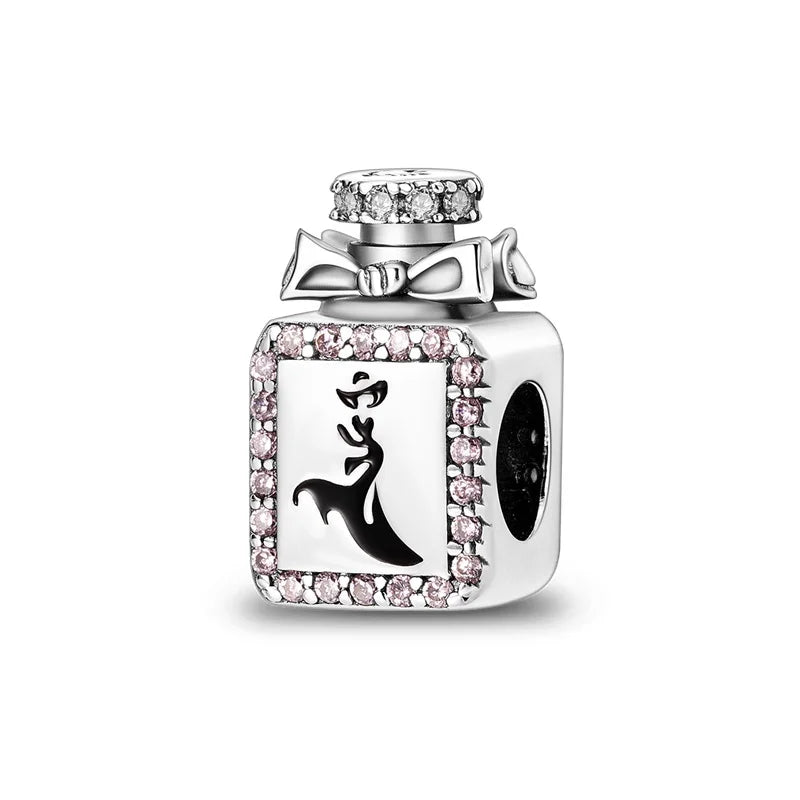Original S925 Silver Romantic Pink Crown Perfume Bottle Charms Beads Fit Qikaola Bracelets Fine DIY Jewelry Valentine's Day Gift