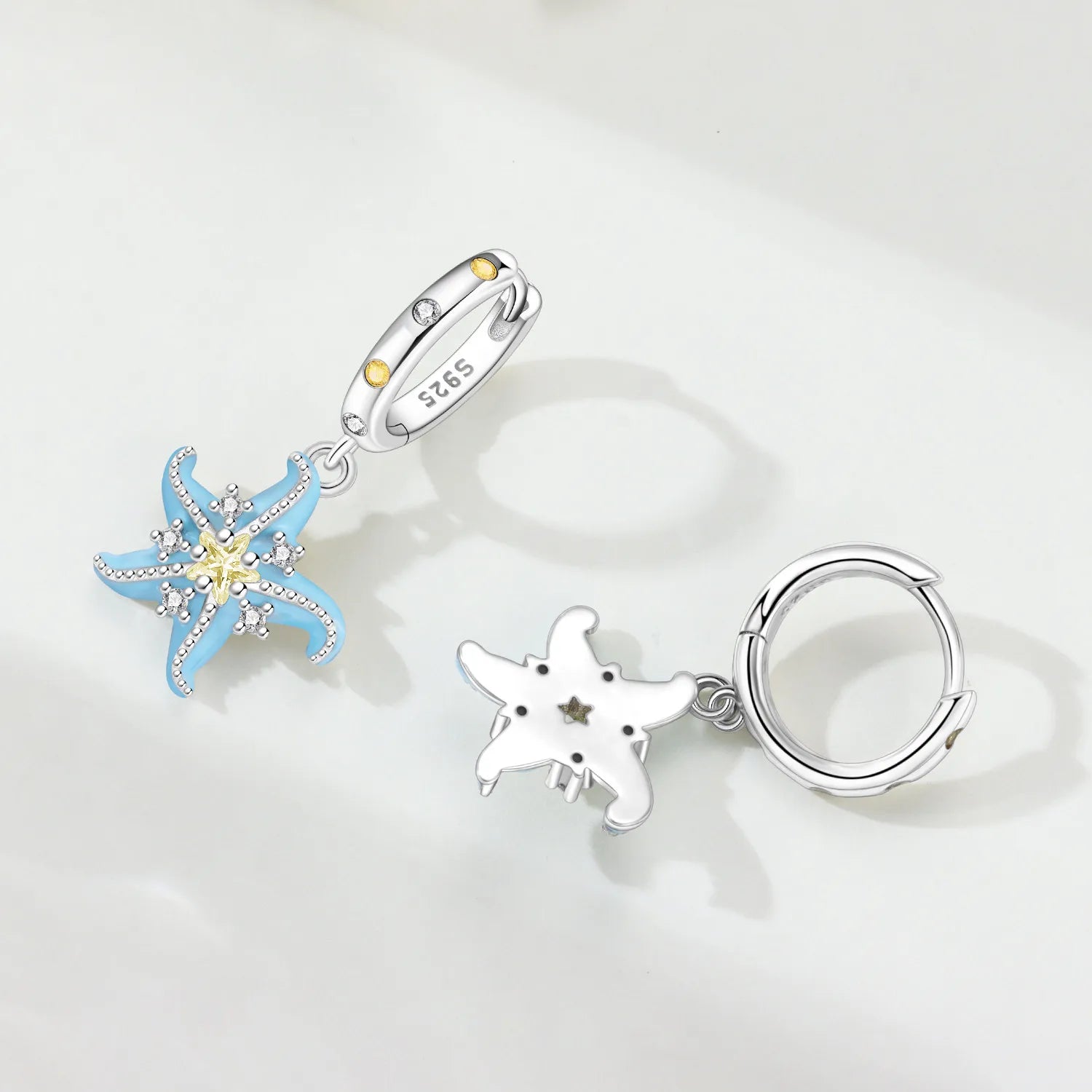 PANPOKI 925 Sterling Silver Blue Starfish Drop Earrings Women Earrings Charm Fashion Versatile Party Jewelry Gifts
