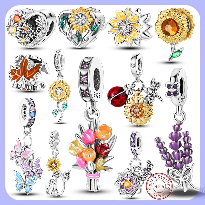 New 925 Sterling Silver Charm Beads Pendant Pumpkin Maple Leaf Autumn Series Charms Fit Original Bracelets Fine Jewelry