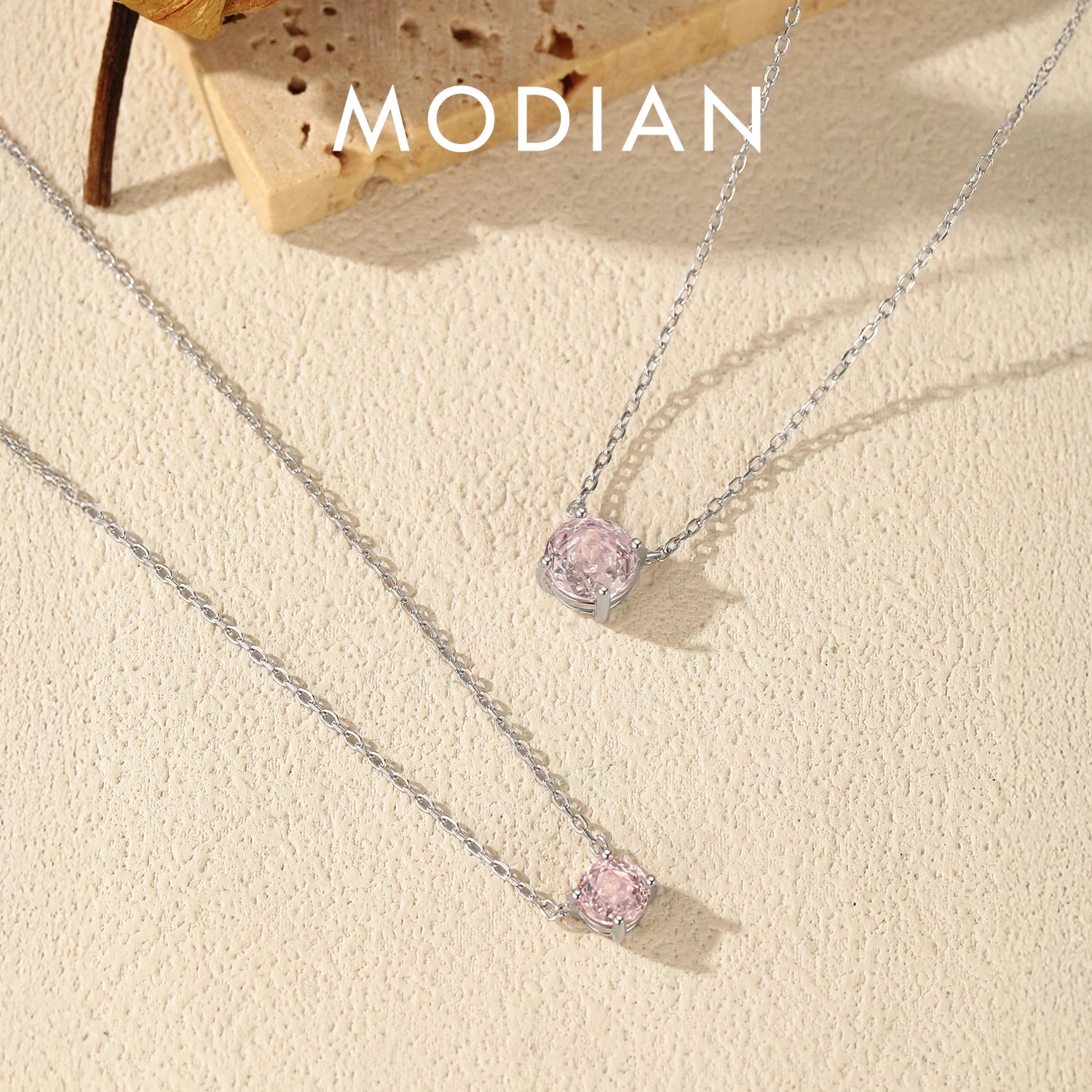 MODIAN 925 Sterling Silver Sweet Romantic Light Pink Round Rose Cut CZ Pendant Necklace For Women Fine Jewelry