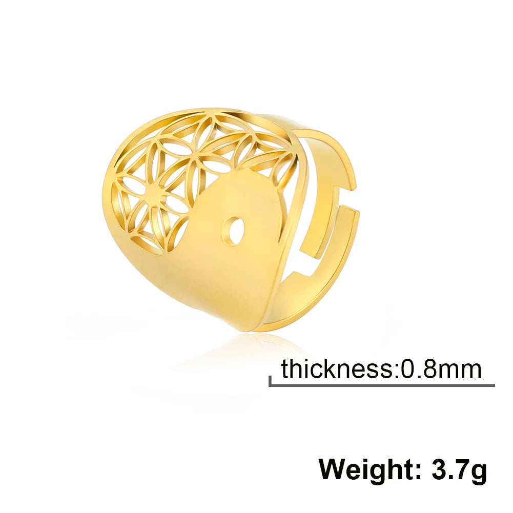 Unift Scared Geometry Flower of Life Ring Adjustable Stainless Steel Ring Men Women Accessories Vintage Filigree Viking Jewelry - Madeinsea©