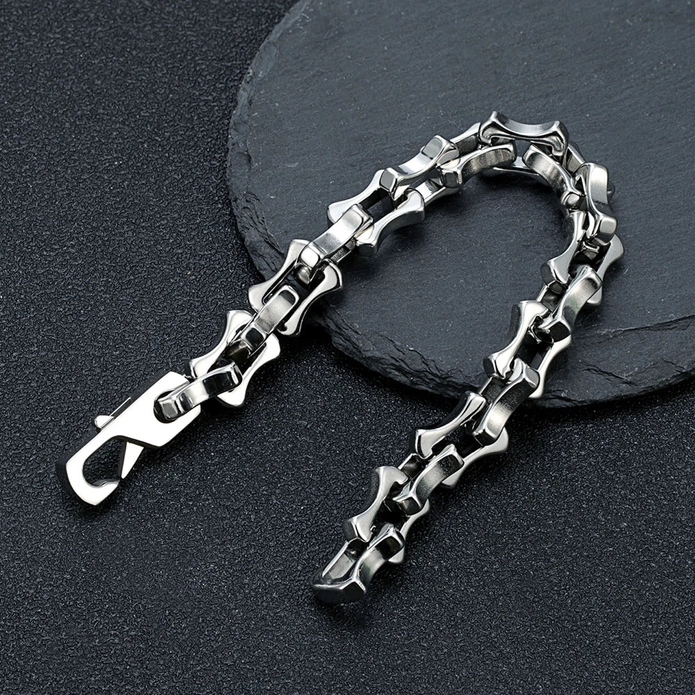 MKENDN Locomotive Retro Oxidized Black 11MM Keel Chain Link Men Trapezoidal Buckle Bracelet Steel Heavy Motorcycle Jewelry